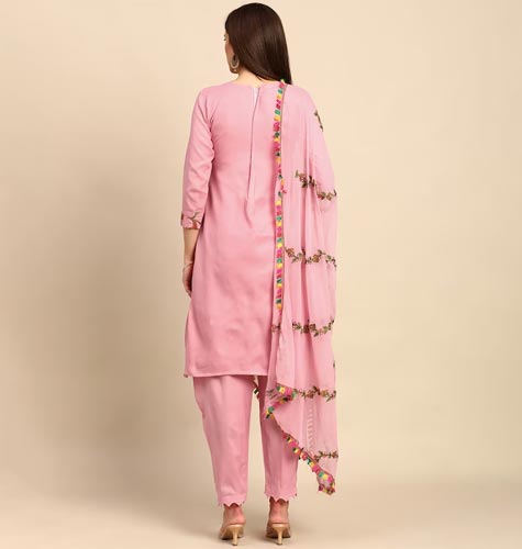 Pink & Green Embroidered Unstitched Dress Material